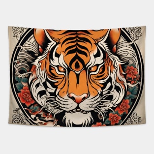 Old School Vintage Japanese Tattoo Art Tiger Tapestry