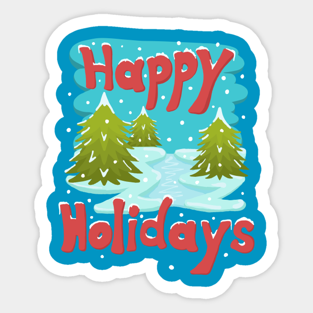 Happy Holidays Christmas Snowy Winter Scene - Happy Holidays - Sticker