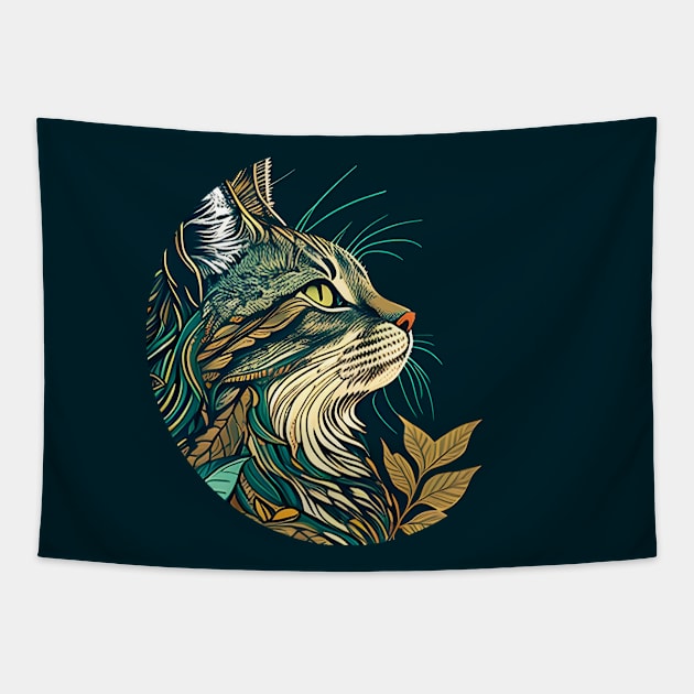 Boho Cat Cute Colorful Retro Color Tapestry by cedricchungerxc