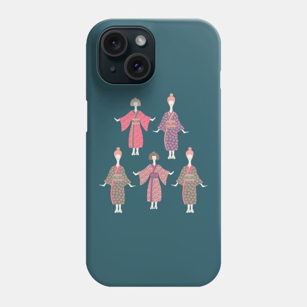 KIMONO LADIES Traditional Japanese Geisha Women in Vintage Palette Pink Purple Warm Gray Blue - UnBlink Studio by Jackie Tahara Phone Case by UnBlink Studio by Jackie Tahara