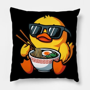 Duck With Sunglasses Eating Ramen Pillow