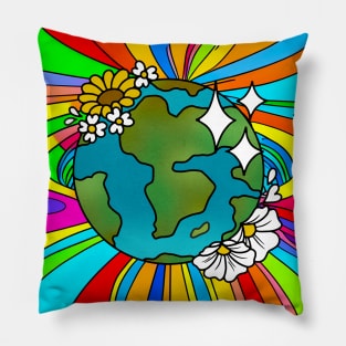 Vibrant 70s Style Planet Earth with Flowers (MD23ERD005) Pillow