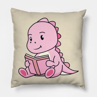 Cute Pink Dinosaur Read Book - Dinosaur Birthday Pillow