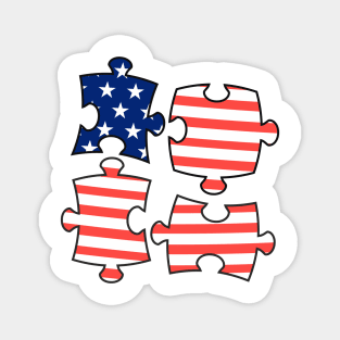 Jigsaw puzzle with the American flag. Magnet