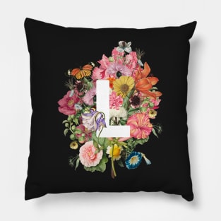 Monogram Letter L with Romantic Vintage Flowers Pillow