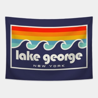 Lake George NY Adirondacks Retro Vintage Style Waves Tapestry