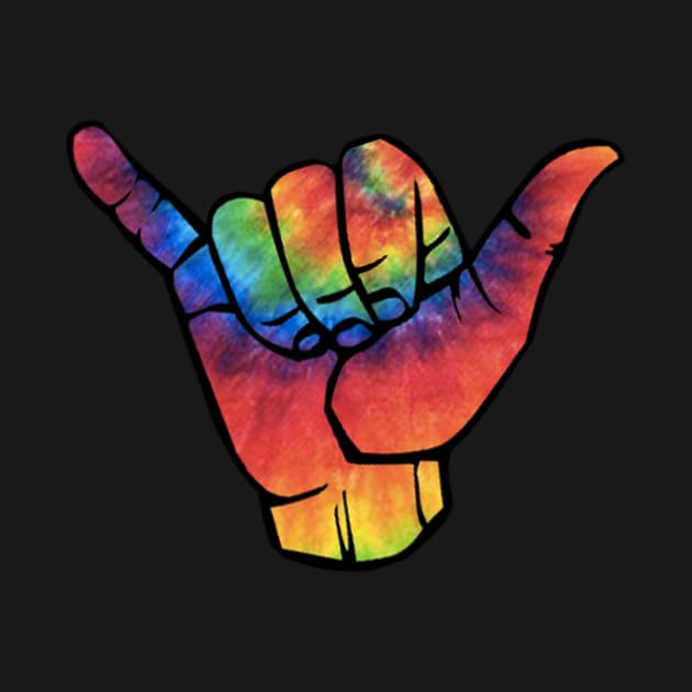 Shaka Colorful Hippy Hand Sign in Tie Die Color by mangobanana