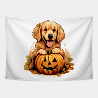 Golden Retriever Dog inside Pumpkin #6 Tapestry