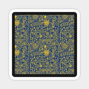 Yellow & Blue Bohemian Doodle Magnet