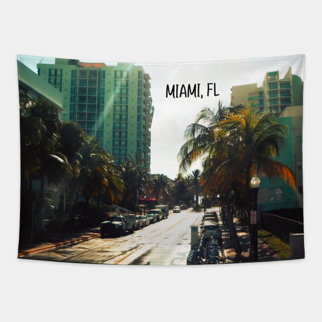 photo Miami Florida blue sky palmtree landscape USA nature lovers Tapestry by BoogieCreates