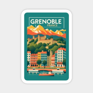 A Vintage Travel Art of Grenoble  - France Magnet
