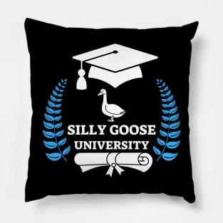 Silly Goose University - Standing Goose White Design With Blue Details Pillow