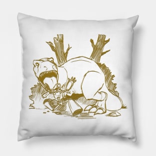 Dinosaur and Robots- Brown Line Art Version Pillow