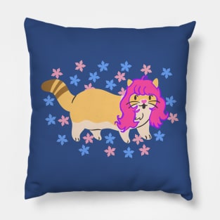 Cat Wearing a Pink Wig With Flowers Pillow