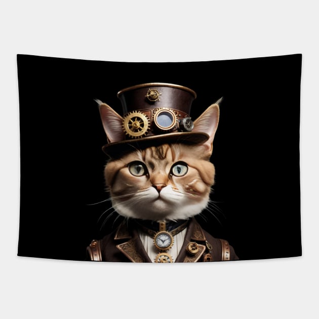 Funny Vintage Gothic Fashion Cyberpunk Gear Steampunk Cat Tapestry by Tina