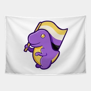 Non Binary Dino with flaggy, dinosaur Tapestry