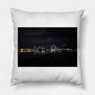 Detroit View at night / Detroit river photography, Pillow