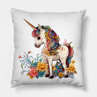 Cute Floral Unicorn Pillow