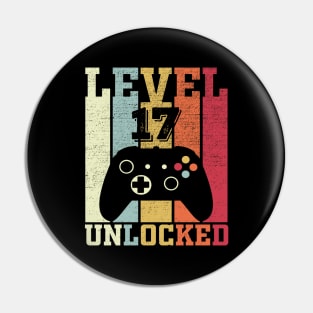 Level 17 Unlocked Funny Video Gamer 17th Birthday Gift Pin