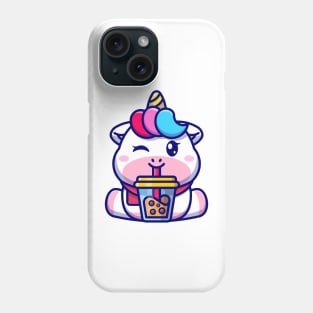 Cute unicorn drinking boba milk tea cartoon Phone Case