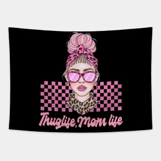 Funny Mom thug Life Mom Messy Bun Mothers Day Gift Tapestry