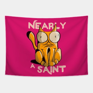 Nearly a Saint funny cat drawn doodle Tapestry