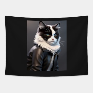 Cat in Leather Jacket - Modern Digital Art Tapestry