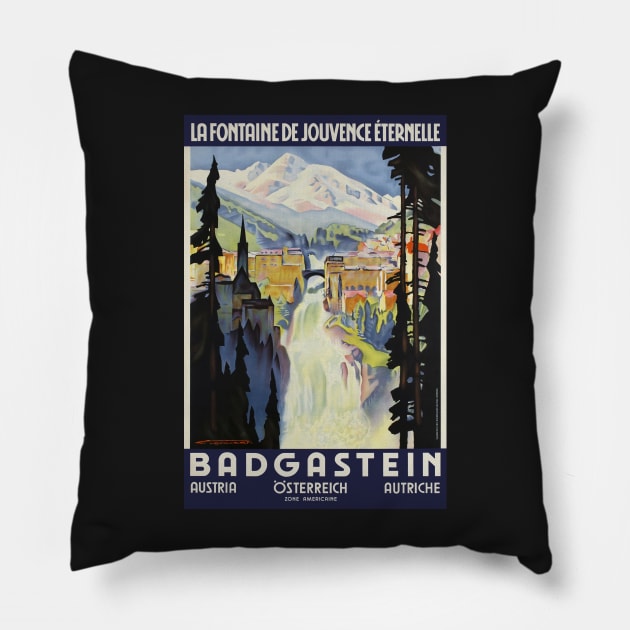 Bad Gastein, Austria, Travel Poster Pillow by BokeeLee