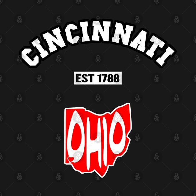 ⚾ Cincinnati Ohio Strong, Red and White Map, Est 1788, City Pride by Pixoplanet