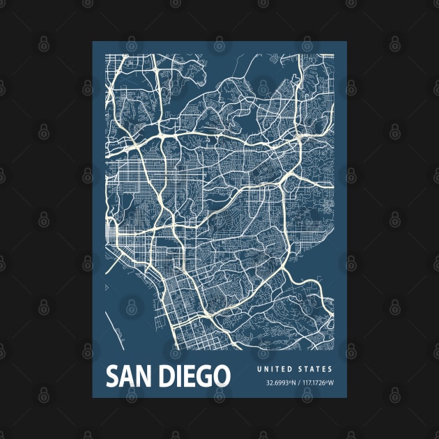 San Diego Blueprint Street Map, San Diego Colour Map Prints by tienstencil