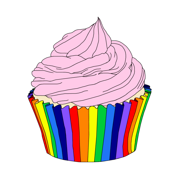 Rainbow Cupcake with Pink Icing by Art by Deborah Camp