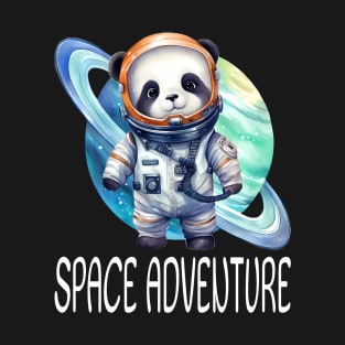 National Space Day space adventure Panda in Astronaut suit cute watercolor animal bear planet galaxy travel T-Shirt