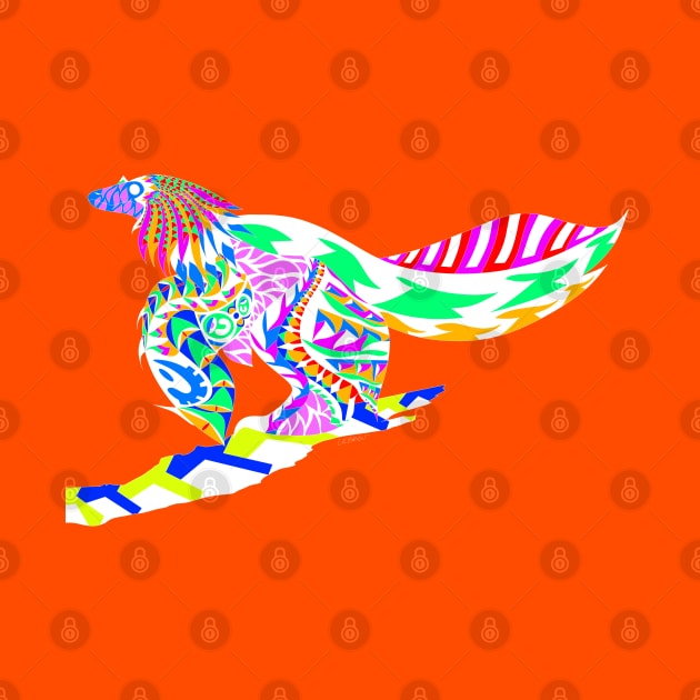 orange winged velociraptor the bird dinosaur ecopop by jorge_lebeau