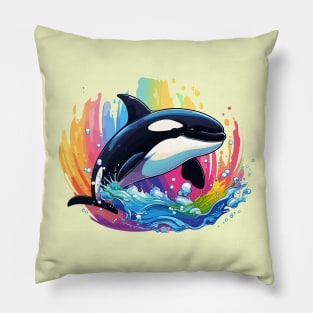 happy orca whale cartoon, kids design Pillow