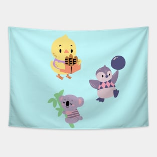 Cute Kawaii Animals Having Fun Peacefully Tapestry