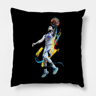 Stephen Curry Lay Up Black and White Pillow