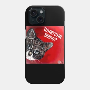 Whatcha Doing? Kitty Cat Peeking Around Corner Original Art Painting Phone Case