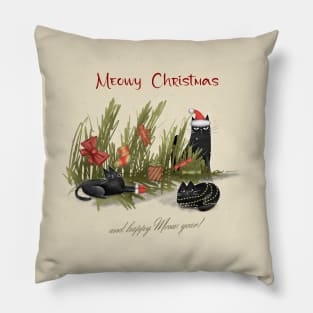 Merry Christmas - Black cats with Santa hat. Pillow