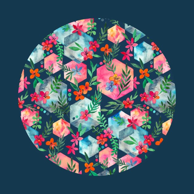 Whimsical Hexagon Garden on black by micklyn