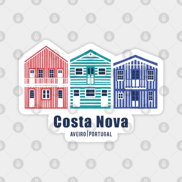 Colourful Portuguese houses // illo // yellow red blue and teal Costa Nova inspired houses Magnet by SelmaCardoso