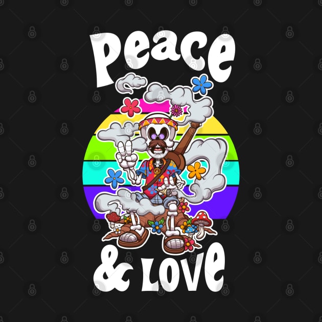 Peace And Love Cartoon Retro Skeleton by TheMaskedTooner