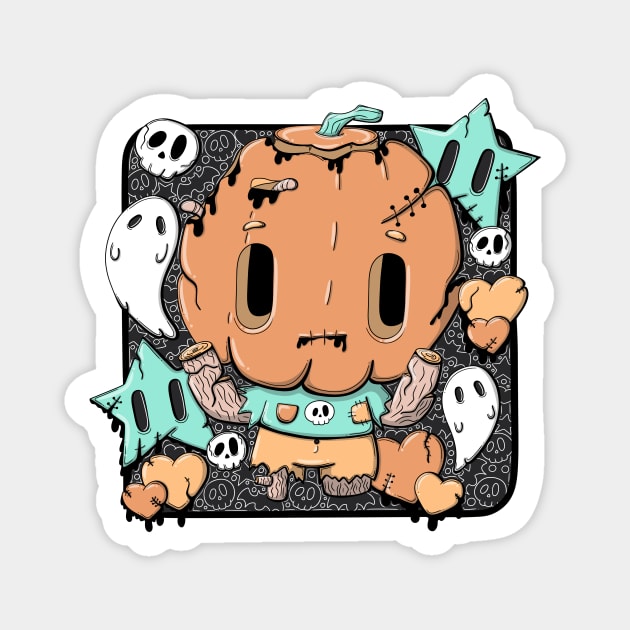 Zombie Pumpkin Pete in kawaii style Magnet by studiomogwai