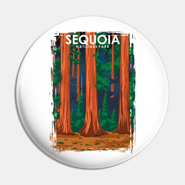 Sequoia National Park Vintage Minimal Travel Poster at Night Pin by jornvanhezik