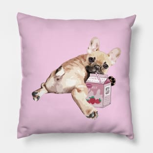 French bulldog lovers, frenchie and strawberry milk, smoothie, milk shake, Pillow