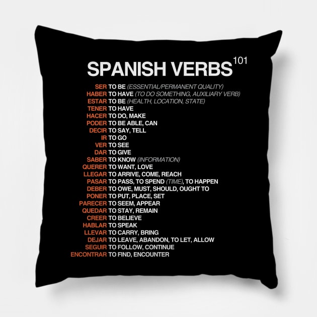 Spanish Verbs 101 - Spanish Language Pillow by isstgeschichte