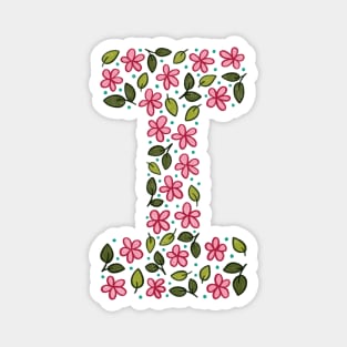 Floral Monogram Letter I Magnet