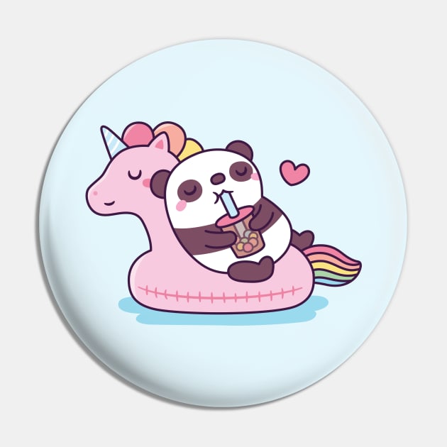Cute Panda Chilling on Unicorn Pool Float Pin by rustydoodle