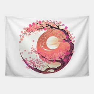 Japanese Style Art: Mountain and Floral View 3 Tapestry