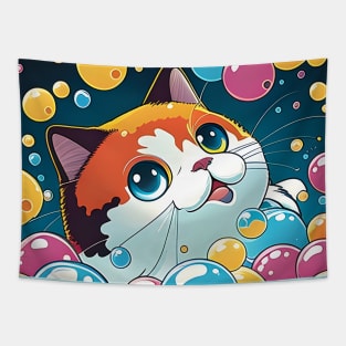 Cute Bubble Cat Kawaii Meme Lover - Colorful Cat Kitten Tapestry