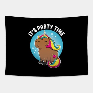 It's party time Cartoon Capybara Unicorn Tapestry